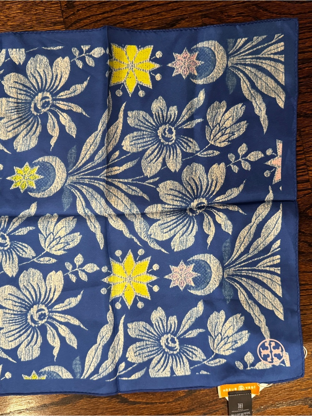 Tory Burch Blue Floral Metallic Accent Napkin